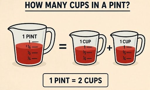 How Many Cups in a Pint Conversion Chart How many cups in a pint kitchen conversion showing 1 pint equals 2 cups